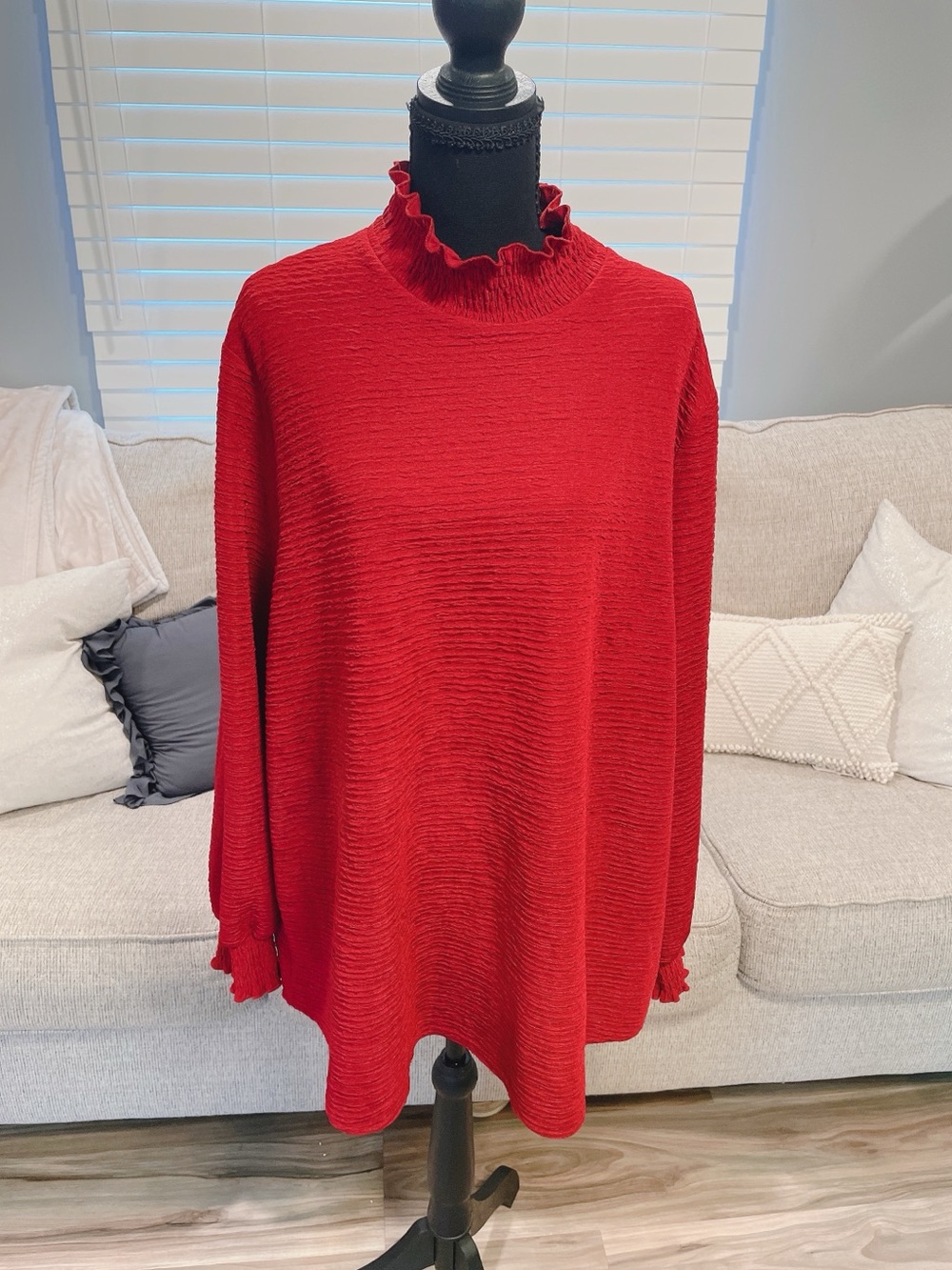 Shein Burgundy Ribbed Mock Neck Top Size 2XL